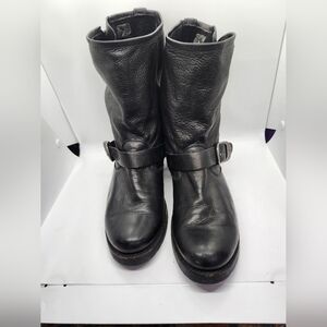 Frye Black Leather 1/2 Calf Boot Rubber Lug Soles Soft Buttery Tops Pull On Sz9B